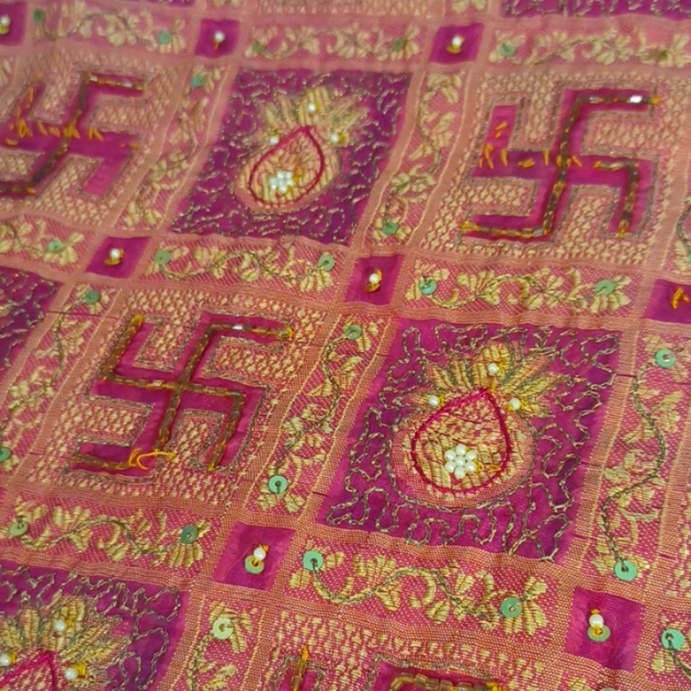 Buddist Fabric Red & Gold With Beads Sequins, Embroidery 6692